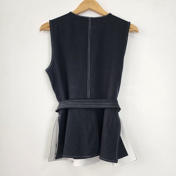 SPANX Contrast Stitch Tie Waist Ponte Top Women's Large Office Buisness Career - Picture 3 of 11